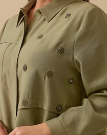 Gala-xi Minimalist Uzun Kol Midi Tunik - Gömlek Yaka Günlük