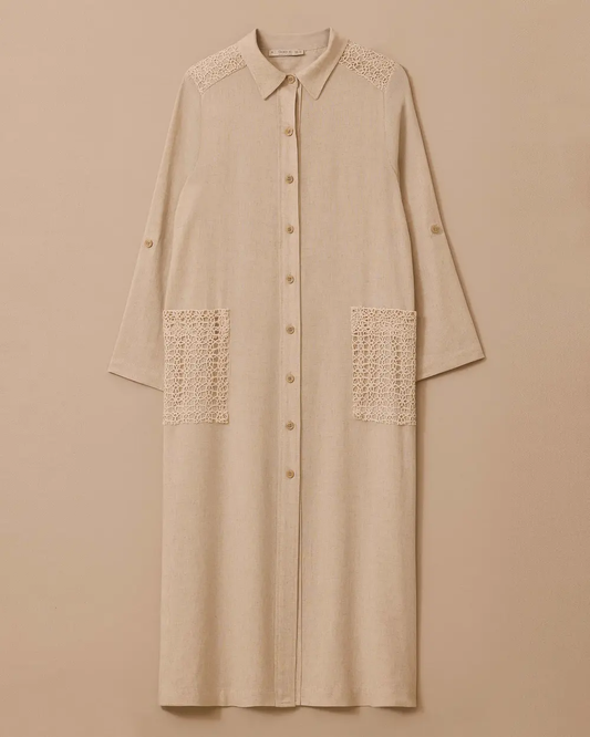 büyük beden örgü cepli keten tunik