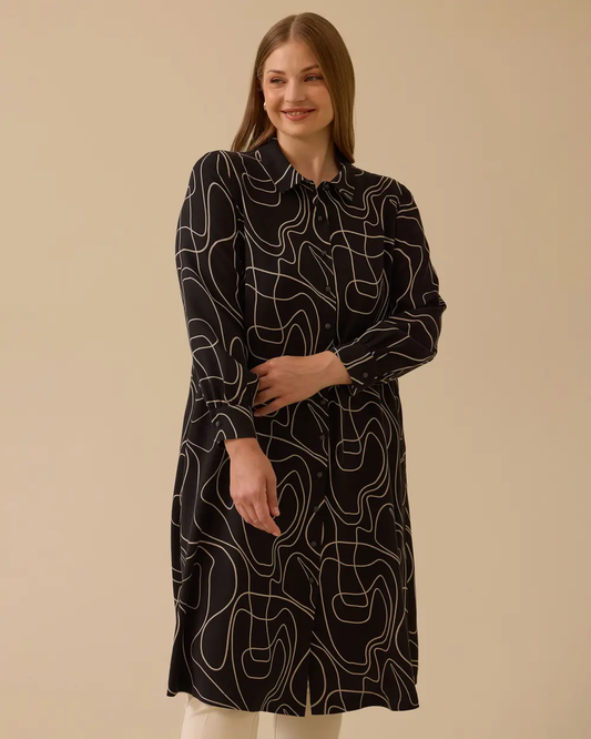 büyük beden desenli uzun tunik Gala-Xi