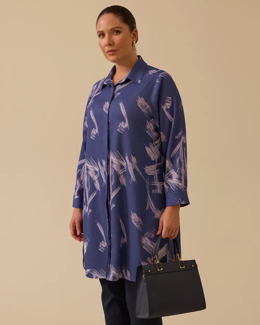 büyük beden desenli uzun kollu gömlek Gala-Xi