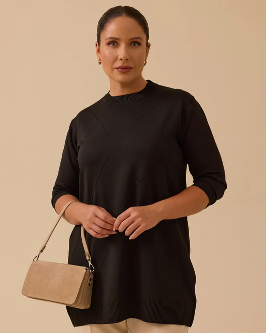 büyük beden desenli basic triko tunik Gala-Xi