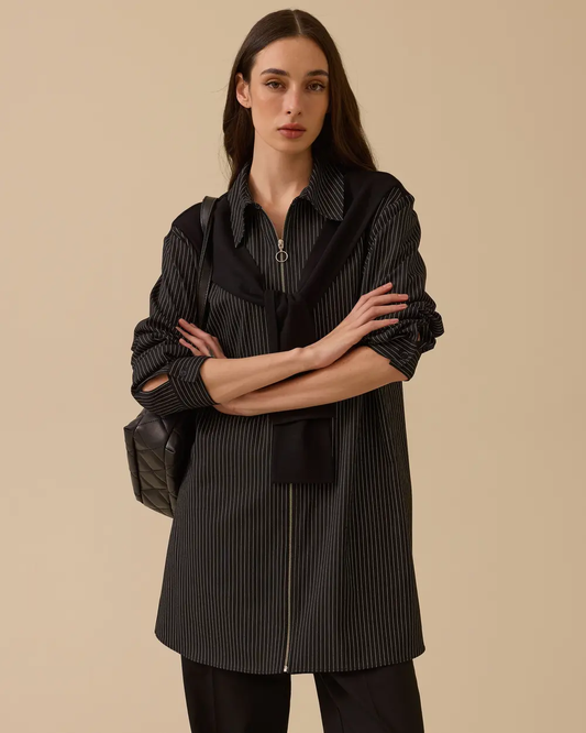 omuz bağlama detaylı çizgili tunik Scl