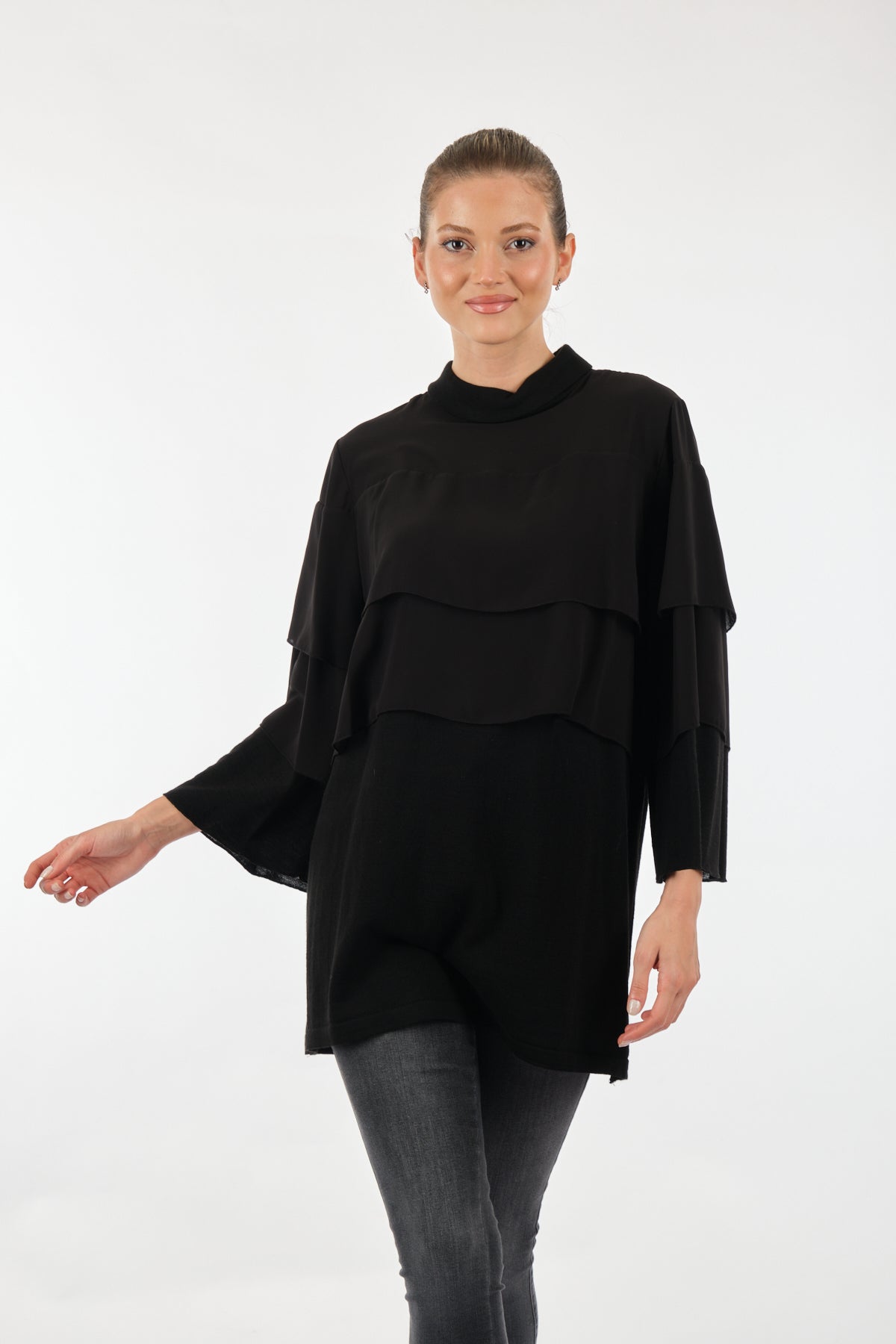 Twomail Katlı Detaylı Şifon Tunik - Oversize Midi Günlük Kadın Translation missing: tr.content.product_image_secondary