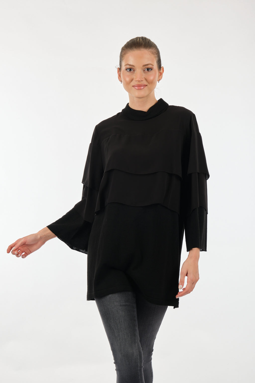 Twomail Katlı Detaylı Şifon Tunik - Oversize Midi Günlük Kadın