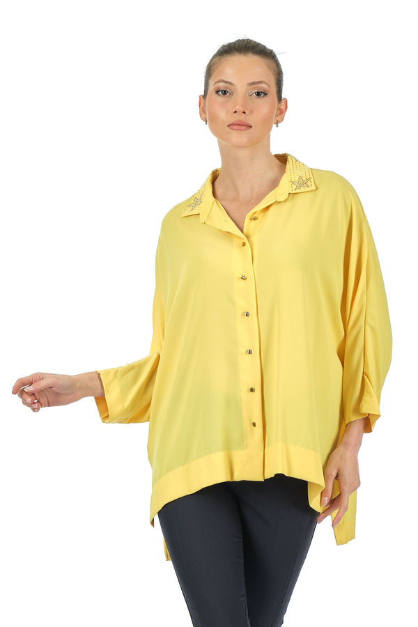 Twomail Oversize Minimalist 3/4 Kol Şifon Gömlek - Günlük Kullanım