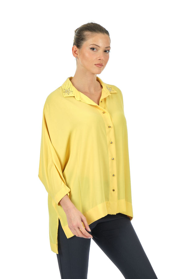 Twomail Oversize Minimalist 3/4 Kol Şifon Gömlek - Günlük Kullanım