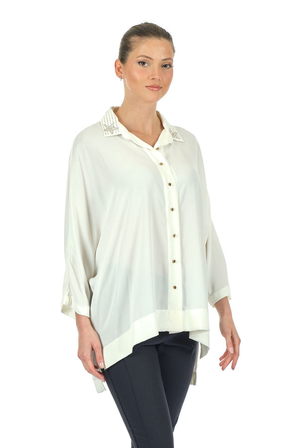 Twomail Oversize Minimalist 3/4 Kol Şifon Gömlek - Günlük Kullanım
