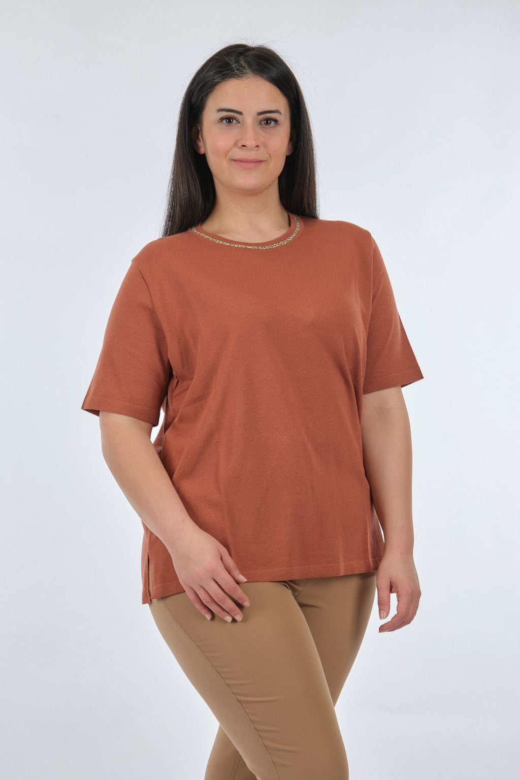Twomail Oversize Minimalist Kadın Triko - Kısa Kol - Günlük