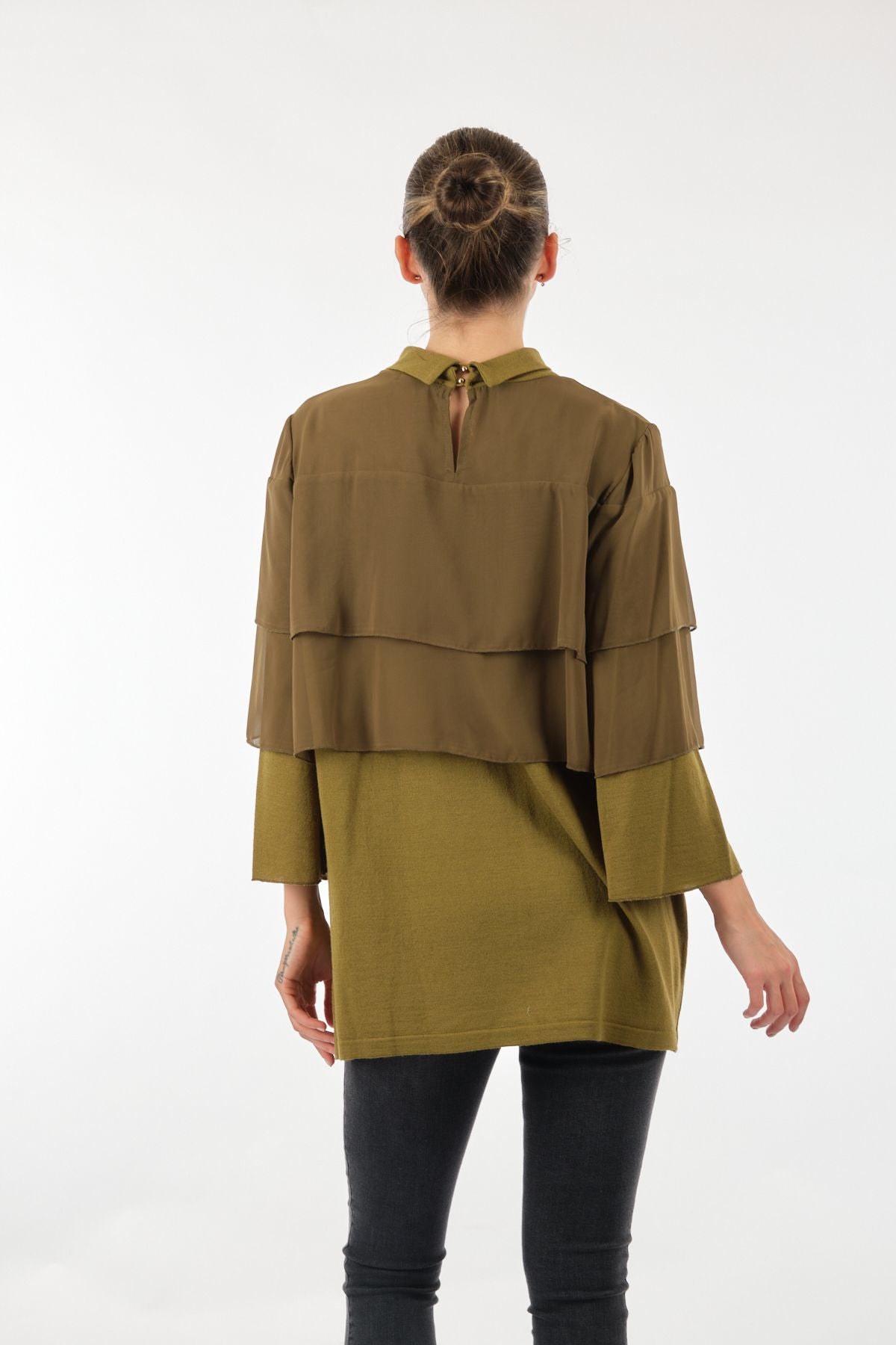 Twomail Katlı Detaylı Şifon Tunik - Oversize Midi Günlük Kadın