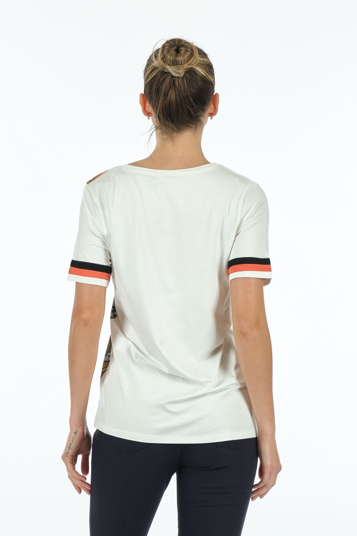 Twomail Minimalist Yılan Desenli Kadın T-Shirt - Kısa Kol