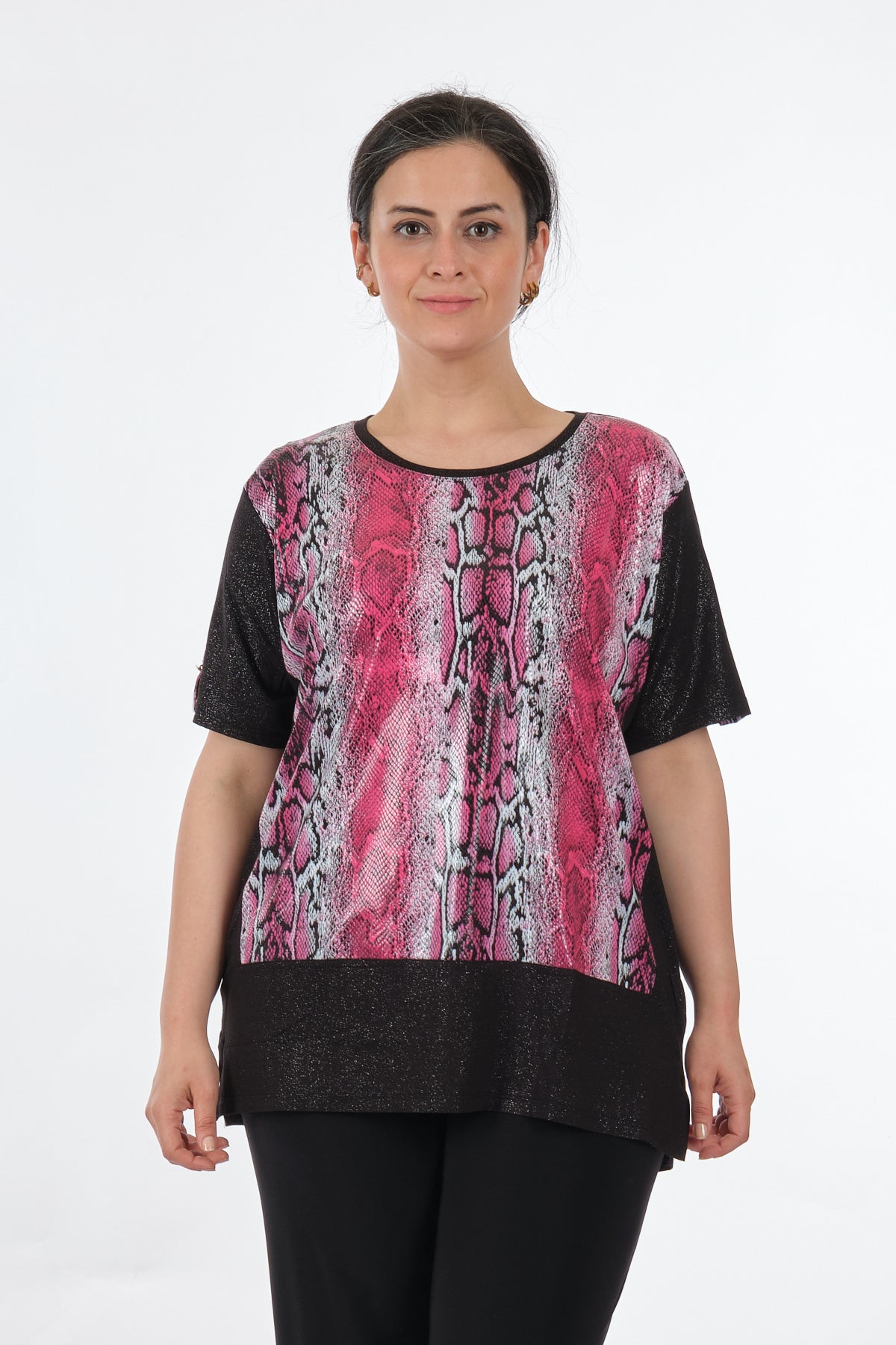 Twomail Oversize Yılan Desenli Kadın T-Shirt Kısa Kol Günlük Translation missing: tr.content.product_image_main