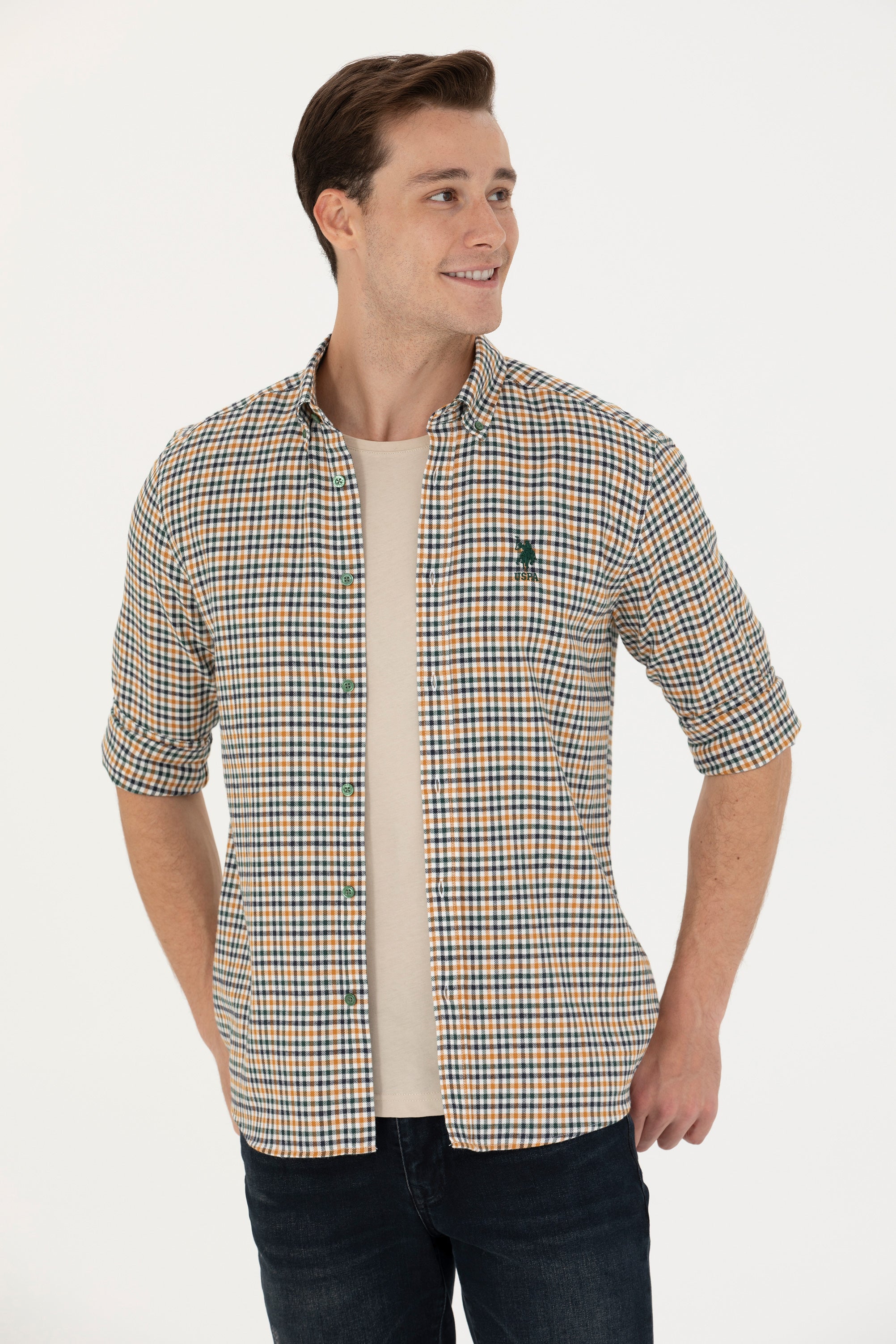 U.S. Polo Assn. Minimalist Erkek Gömlek - 3/4 Kol Kareli Günlük