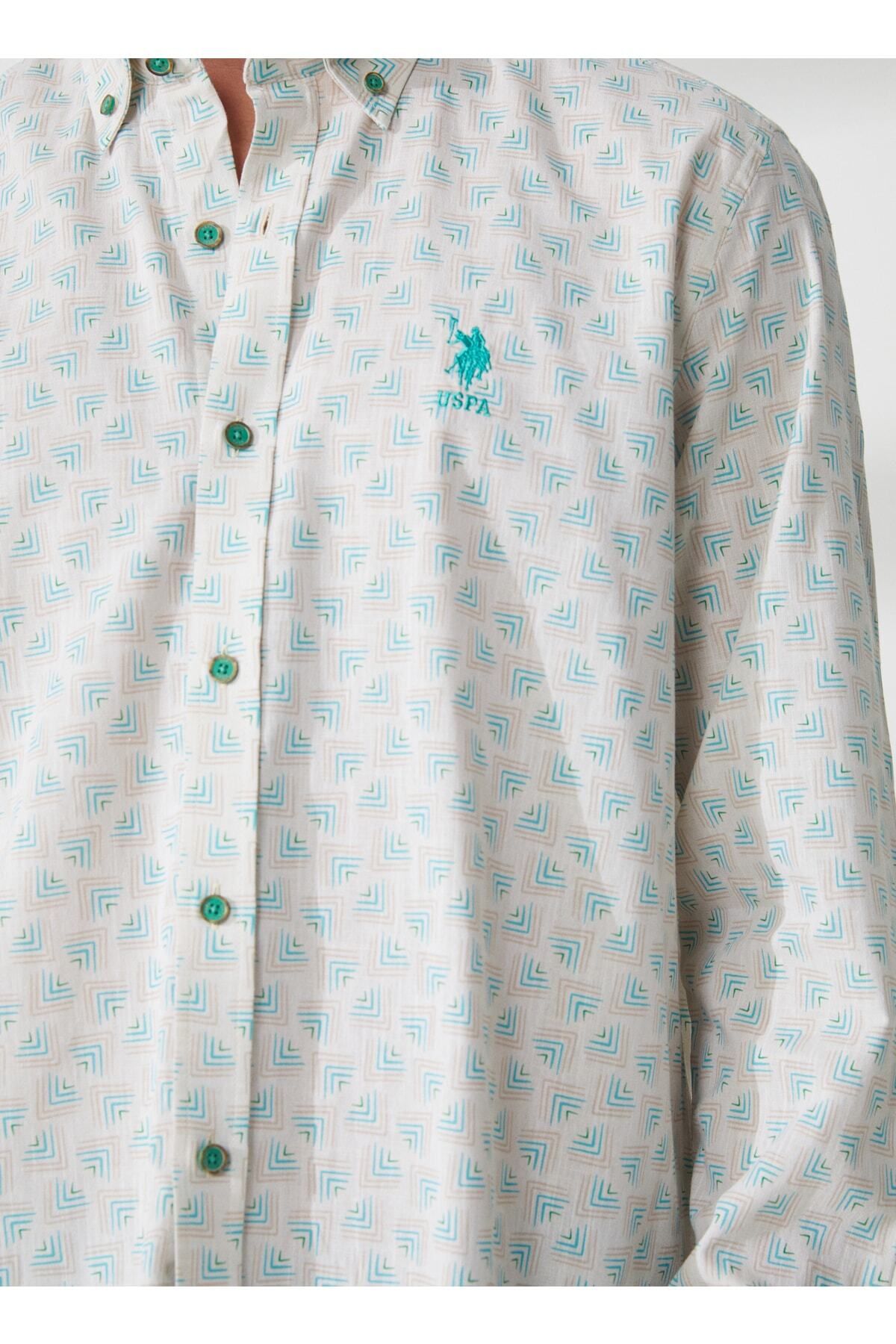 U.S. Polo Assn. Erkek Uzun Kol Geometrik Desen Gömlek - Minimalist Stil