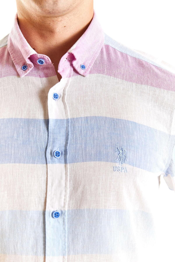 U.S. Polo Assn. Minimalist Çizgili Uzun Kol Erkek Gömleği - Regular Fit