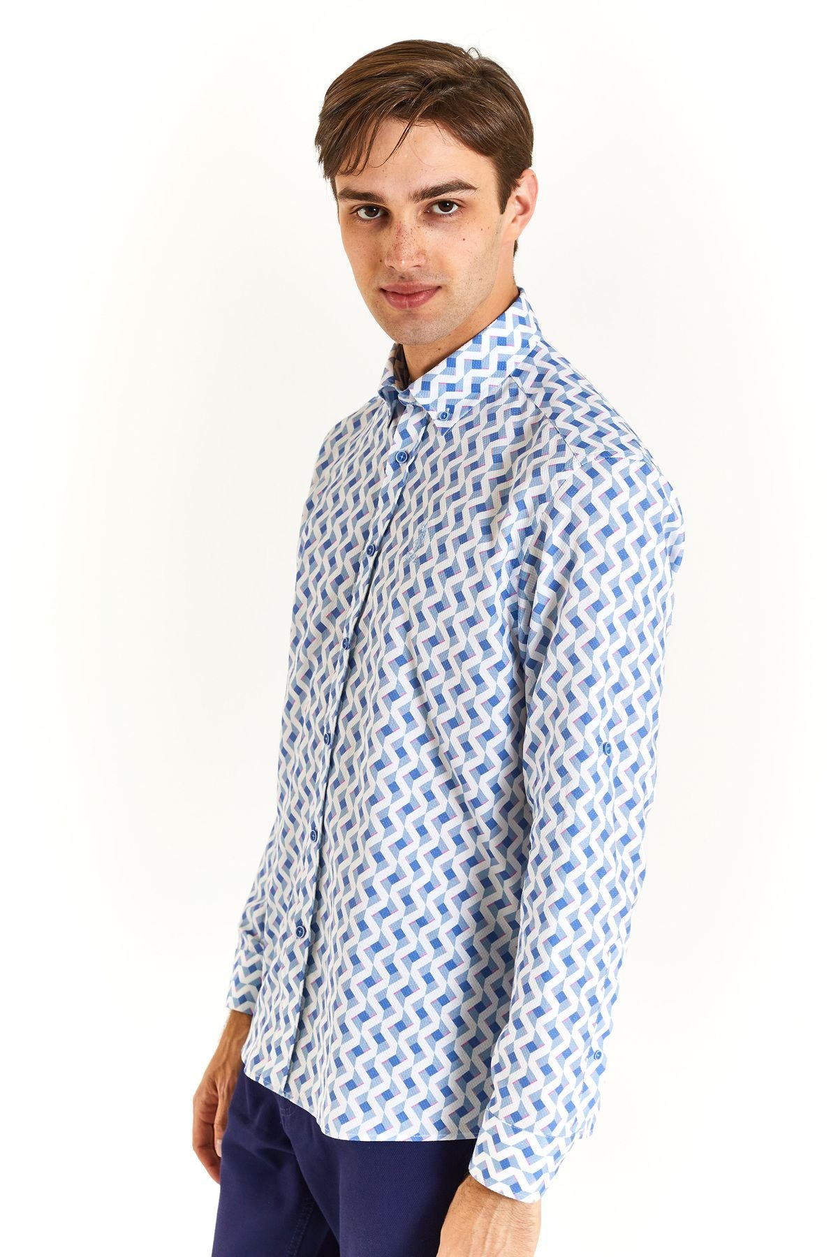 U.S. Polo Assn. Geometrik Desen Uzun Kol Erkek Gömlek - Minimalist Translation missing: tr.content.product_image_secondary