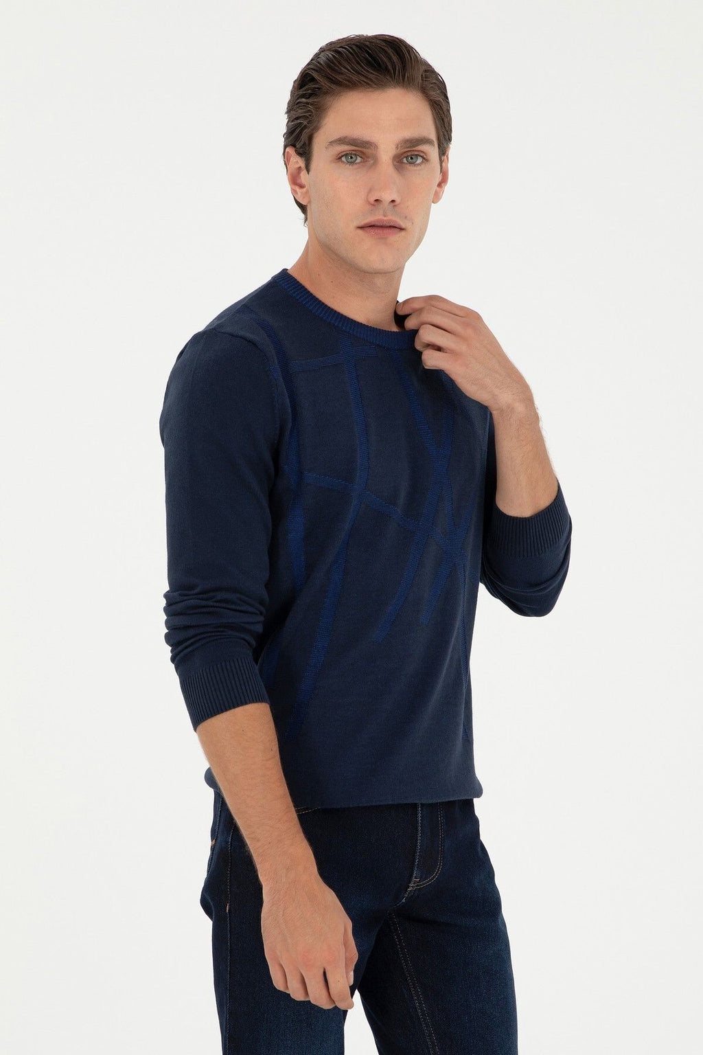 U.S. Polo Assn. Erkek Uzun Kol Geometrik Desen Kazak - Minimalist Tarz