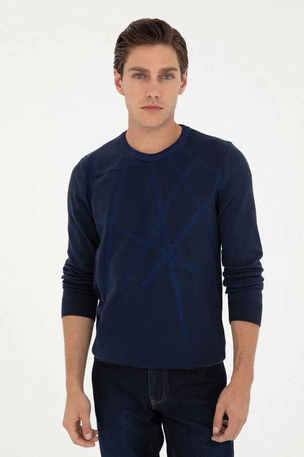 U.S. Polo Assn. Erkek Uzun Kol Geometrik Desen Kazak - Minimalist Tarz