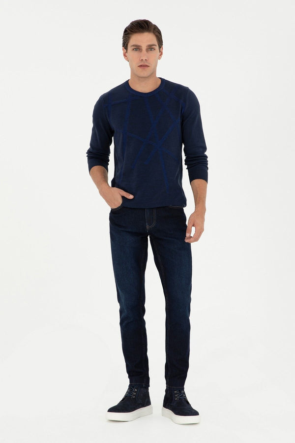 U.S. Polo Assn. Erkek Uzun Kol Geometrik Desen Kazak - Minimalist Tarz