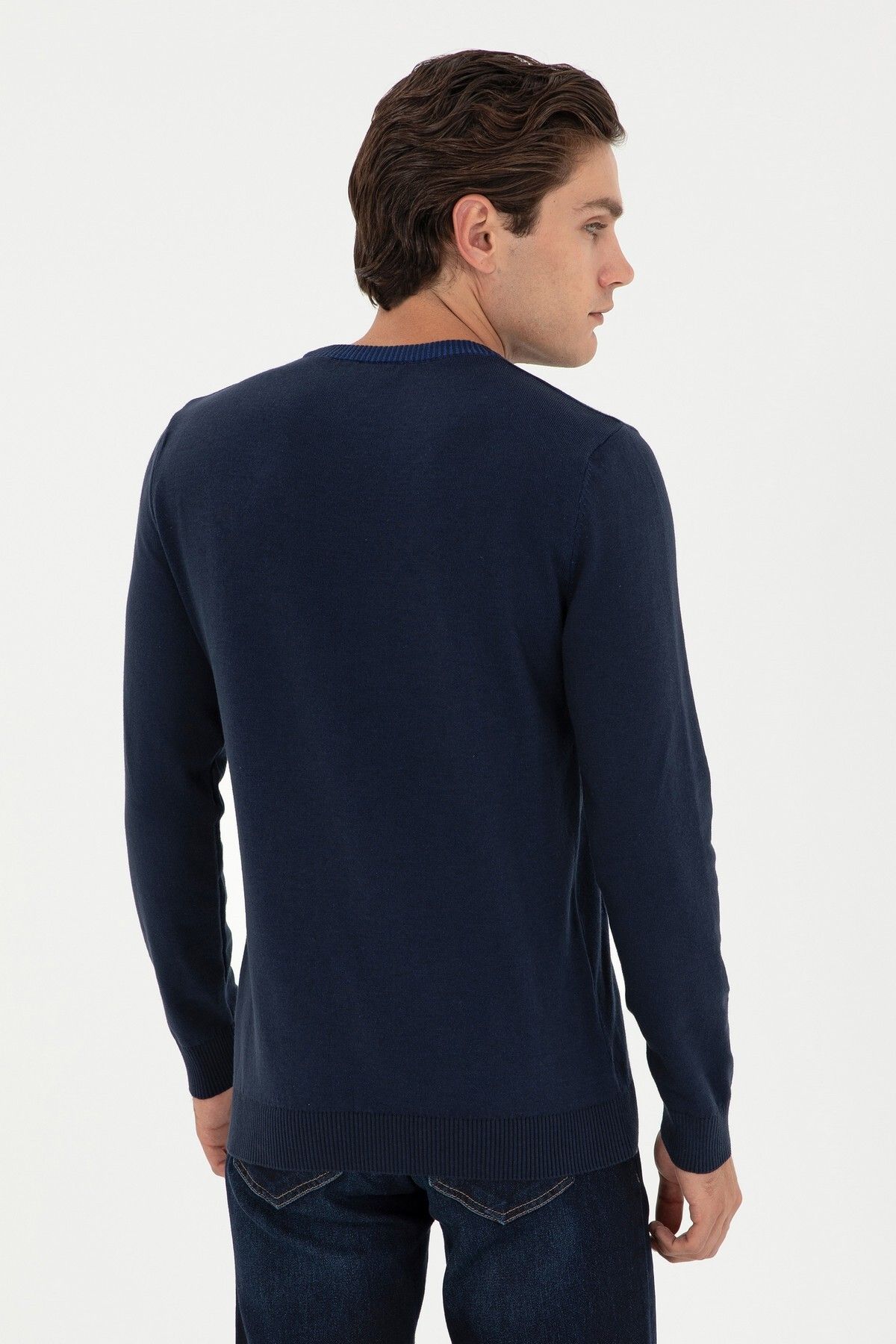 U.S. Polo Assn. Erkek Uzun Kol Geometrik Desen Kazak - Minimalist Tarz
