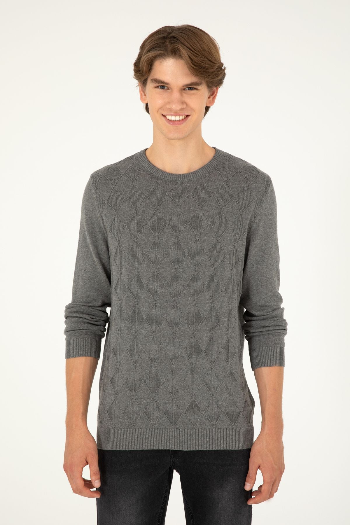 U.S. Polo Assn. Erkek Minimalist Desenli Regular Fit Uzun Kol Kazak Ana görsel