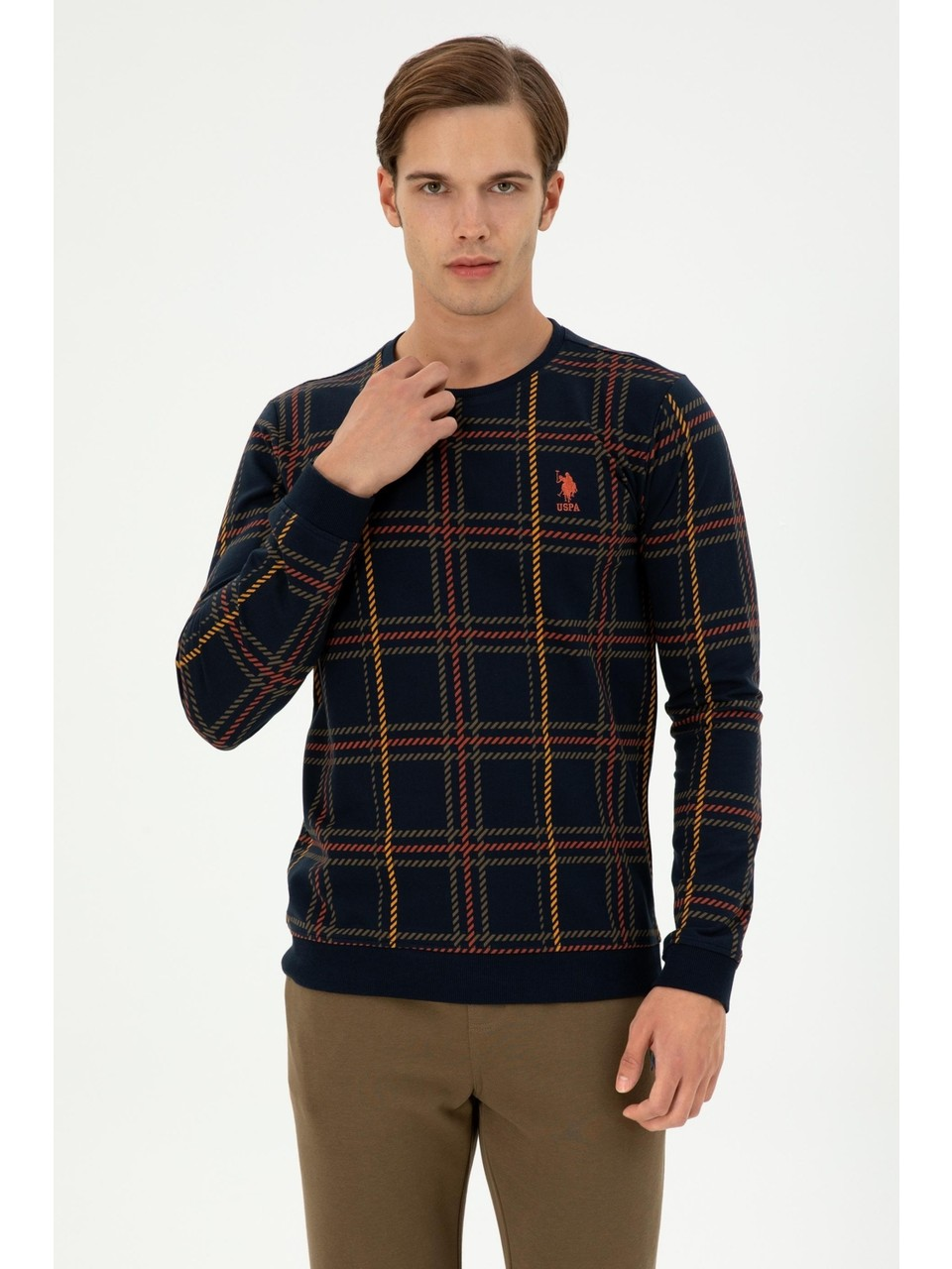 U.S. Polo Assn. Erkek Kareli Desenli Uzun Kol Sweatshirt - Rahat ve Şık Translation missing: tr.content.product_image_main
