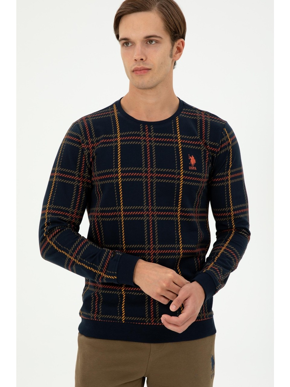 U.S. Polo Assn. Erkek Kareli Desenli Uzun Kol Sweatshirt - Rahat ve Şık Translation missing: tr.content.product_image_secondary