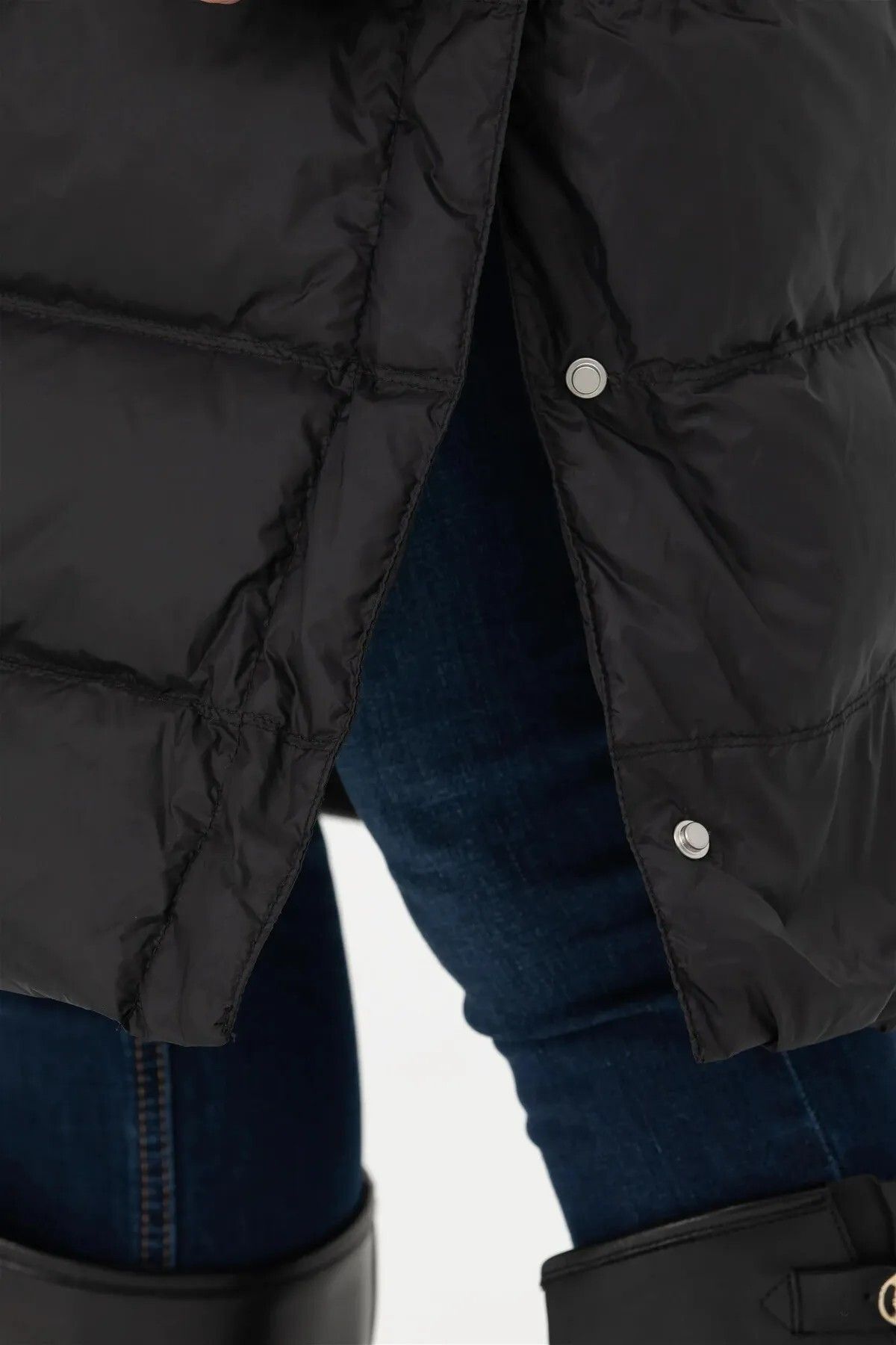 U.S. Polo Assn. Kapüşonlu Midi Şişme Kaban - Kışlık