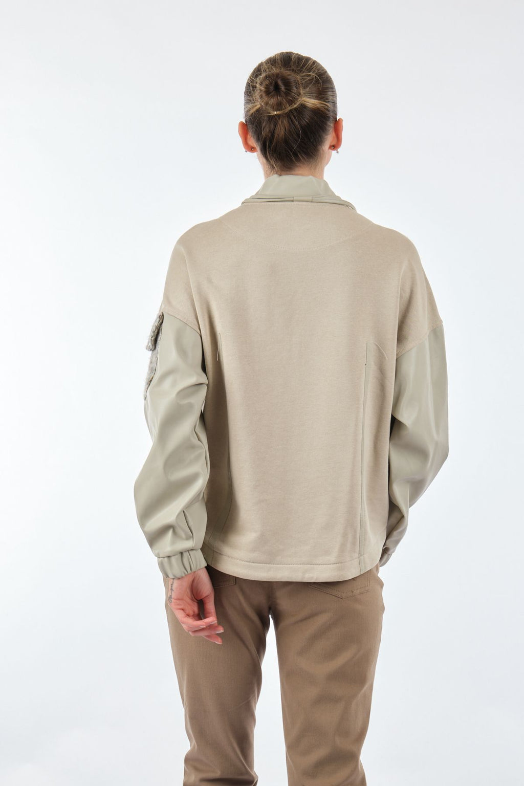 Unique Mode Oversize Kapüşonlu Minimalist Kadın Ceket - Deri Detaylı
