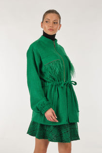 Unique Mode Oversize Tüy Detaylı Midi Kadın Ceket - Vintage Stil