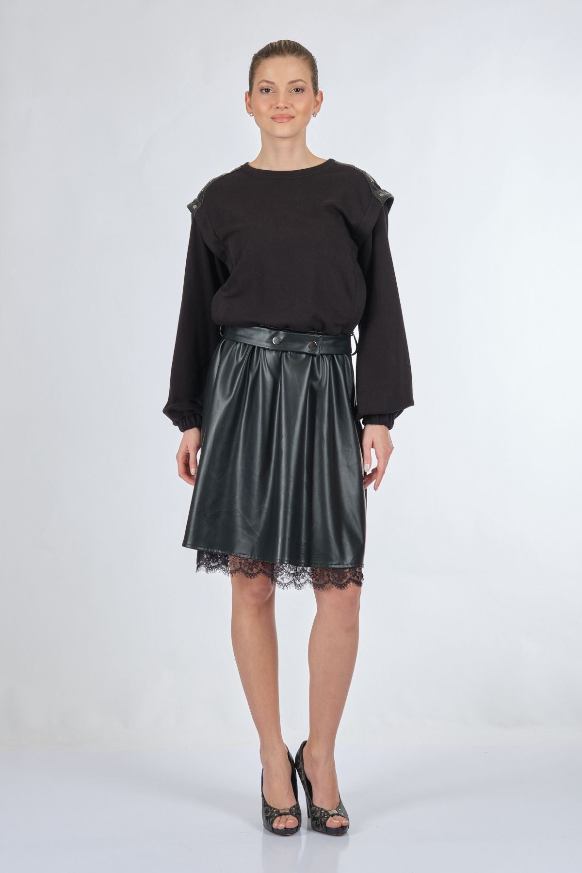 Unique Mode Oversize Midi Günlük Deri Elbise - Dantel Detay Translation missing: tr.content.product_image_main
