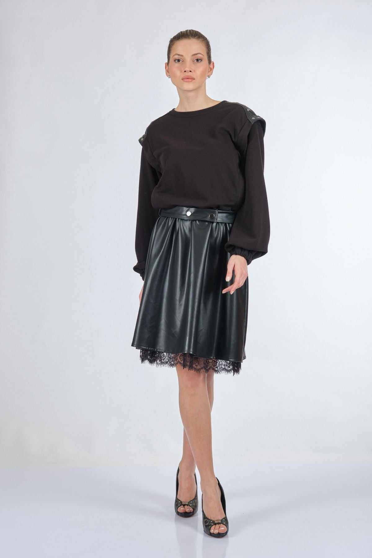 Unique Mode Oversize Midi Günlük Deri Elbise - Dantel Detay Translation missing: tr.content.product_image_secondary