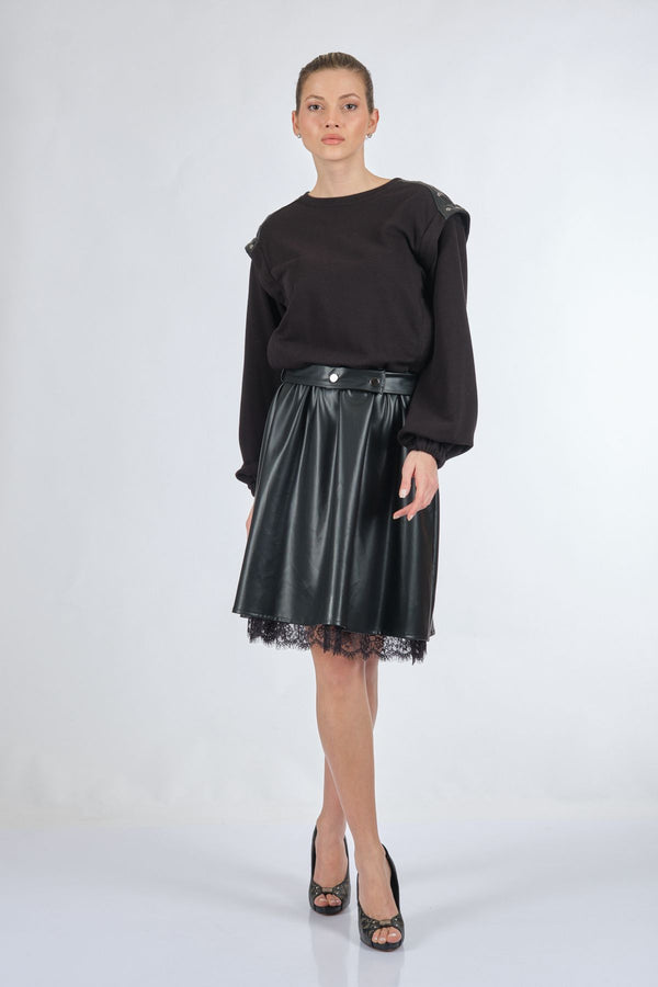 Unique Mode Oversize Midi Günlük Deri Elbise - Dantel Detay
