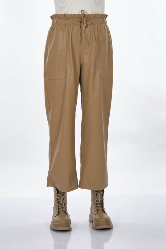 Unique Mode Deri Look Yüksek Bel Midi Crop Pantolon - Günlük Şıklık