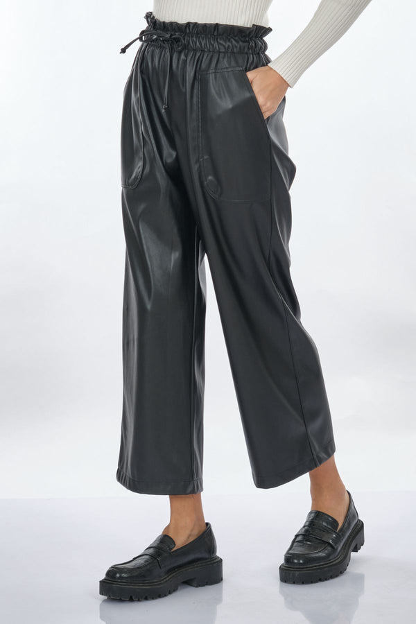 Unique Mode Deri Look Yüksek Bel Midi Crop Pantolon - Günlük Şıklık