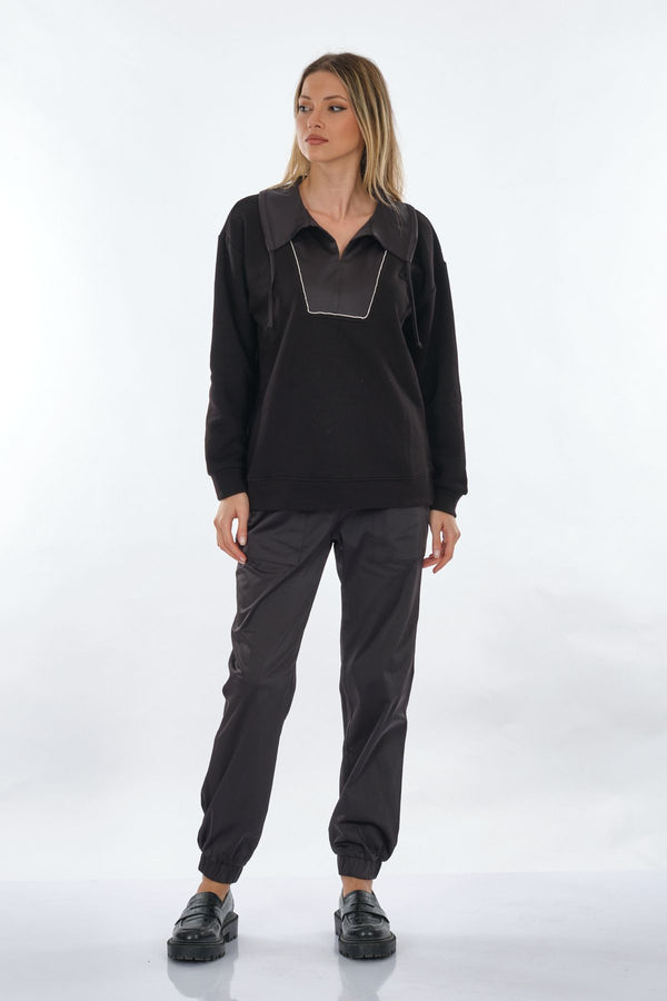 Unique Mode Oversize Polo Yaka Kadın Sweatshirt - Minimalist Günlük Stil