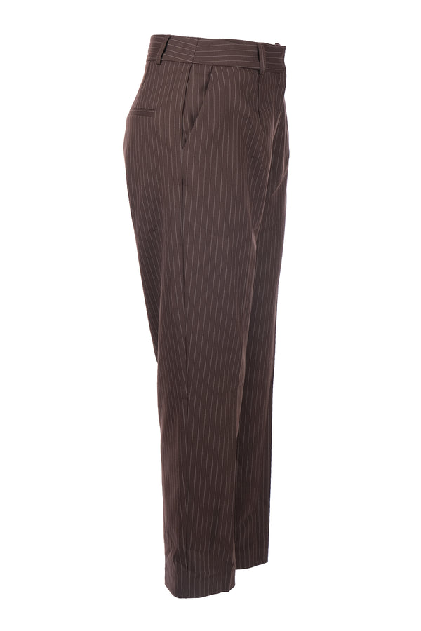 Unique Mode Minimalist Çizgili Midi Kadın Pantolon - Yüksek Bel