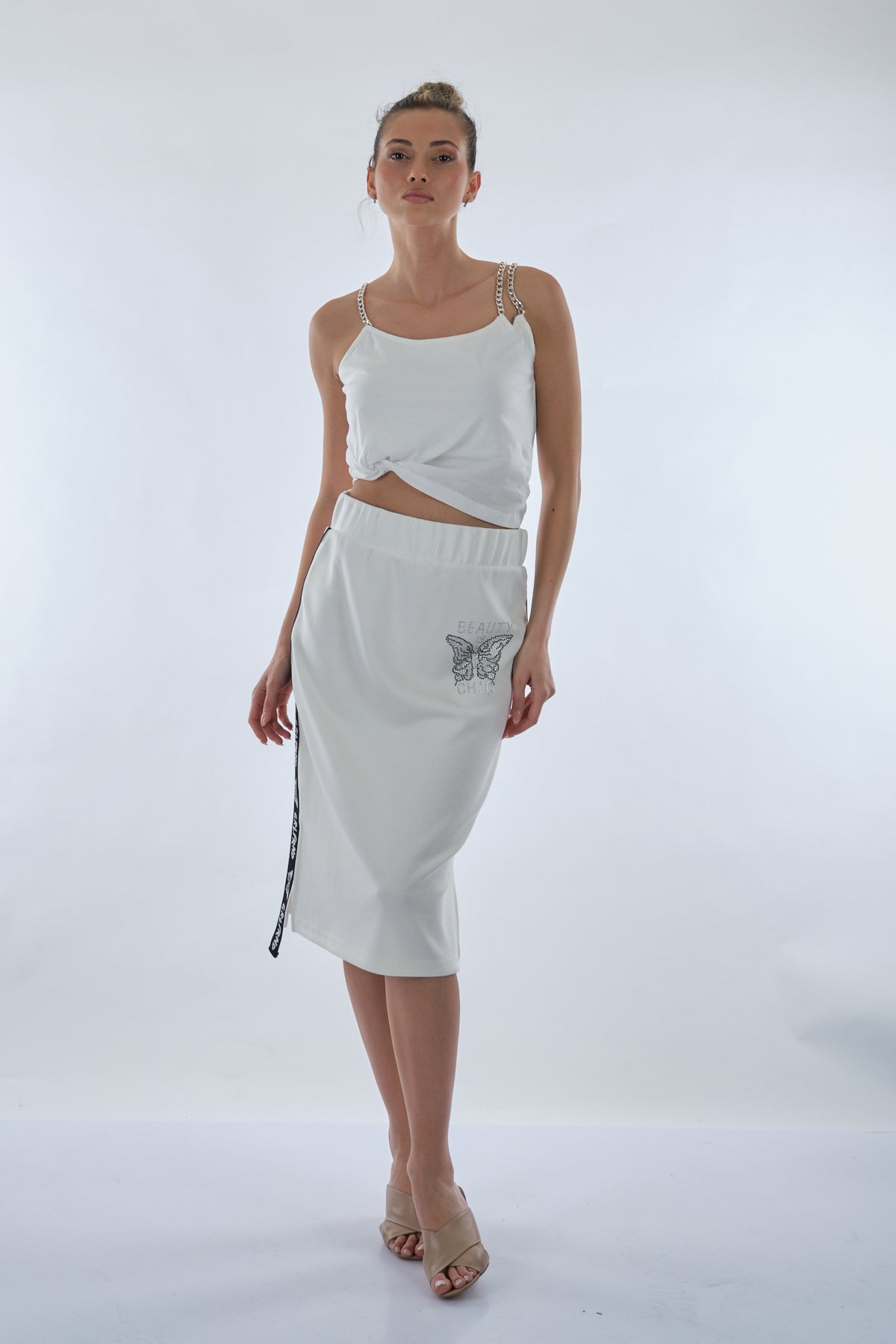 Unique Mode Minimalist Midi Etek & Crop Top Takım - Günlük & Şık