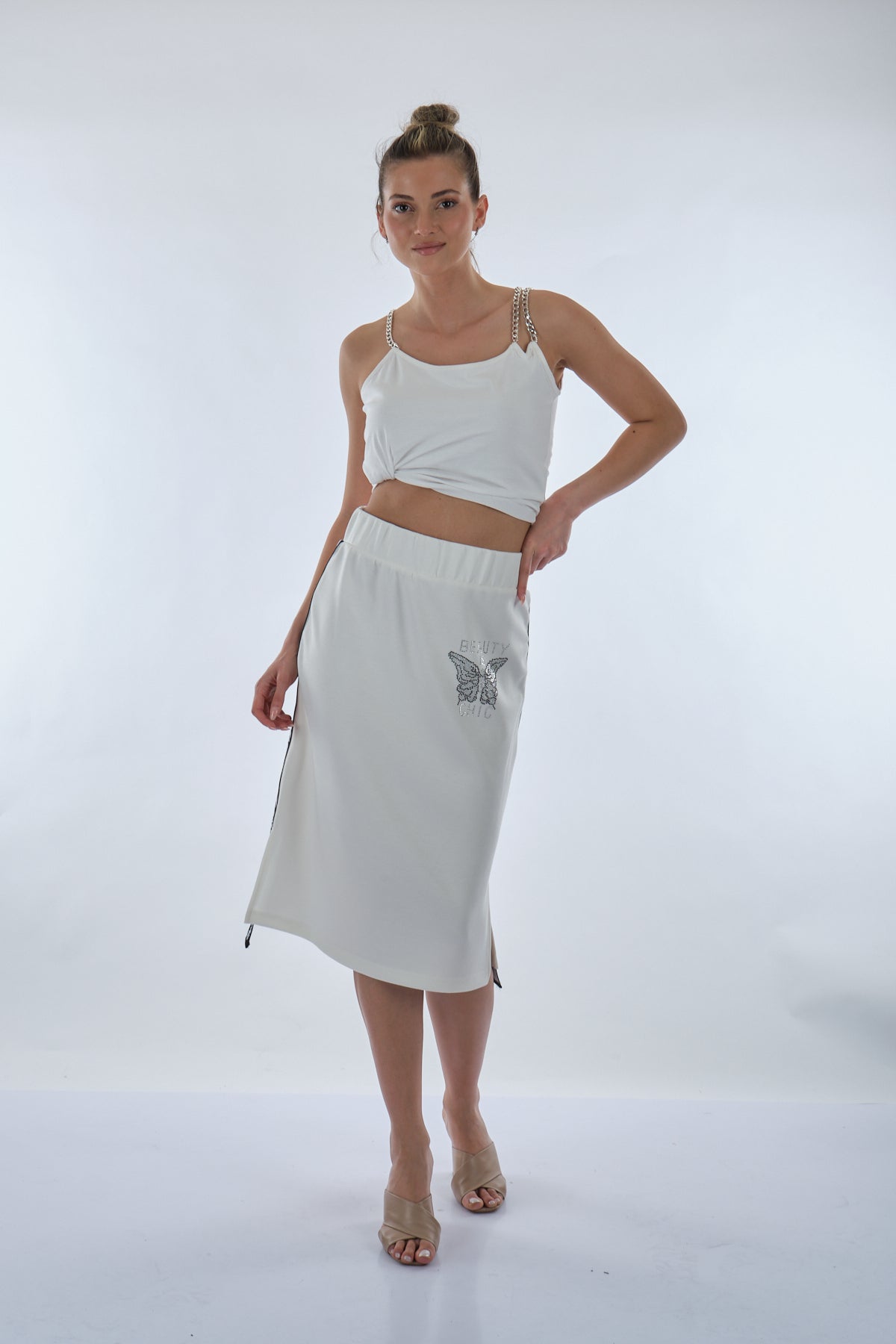 Unique Mode Minimalist Midi Etek & Crop Top Takım - Günlük & Şık
