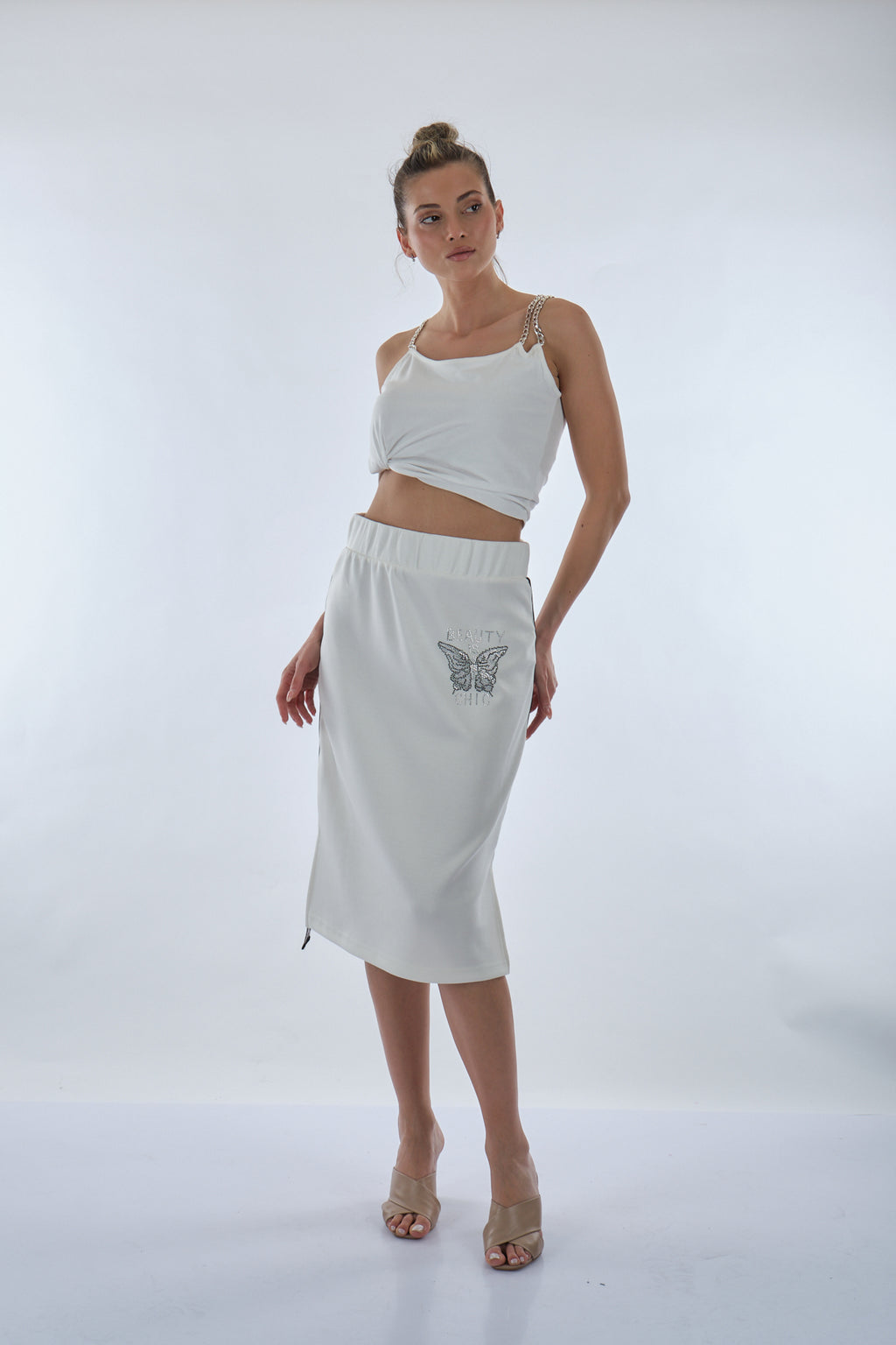 Unique Mode Minimalist Midi Etek & Crop Top Takım - Günlük & Şık
