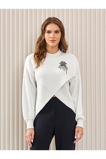 Unique Mode Minimalist Taş Detaylı Crop Kazak