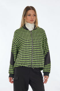 Unique Mode Oversize Houndstooth Desenli Fermuarlı Kadın Ceket - Günlük Şıklık