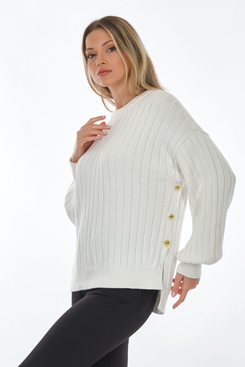 Unique Mode Oversize Kabarık Kol Triko Kazak - Minimalist Günlük