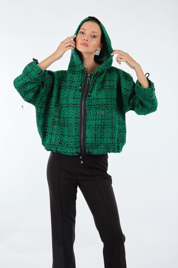 Unique Mode Oversize Kapüşonlu Crop Kadın Mont - Günlük Kullanım