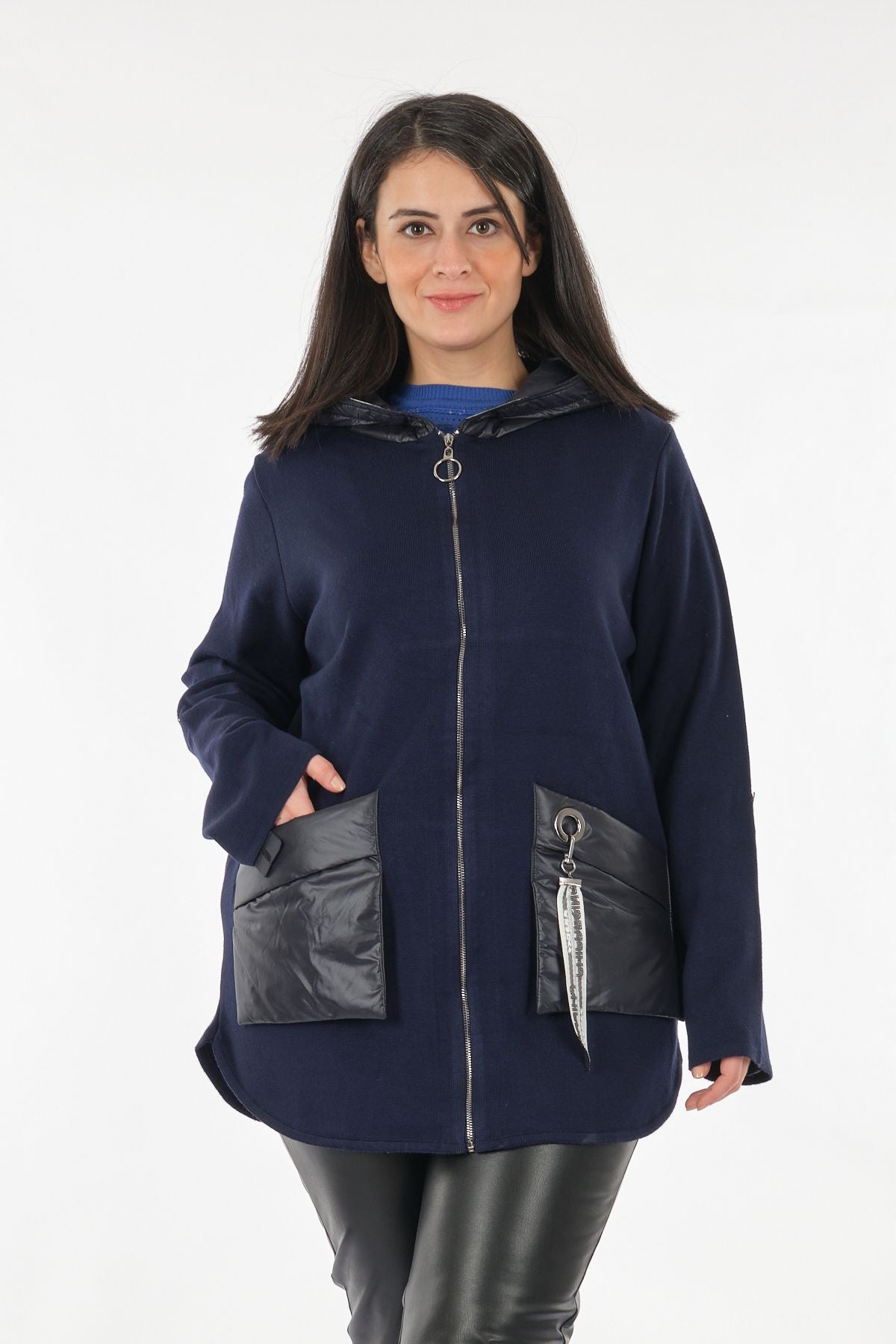Vedi-bb Oversize Kapüşonlu Midi Kadın Ceket - Günlük Kışlık