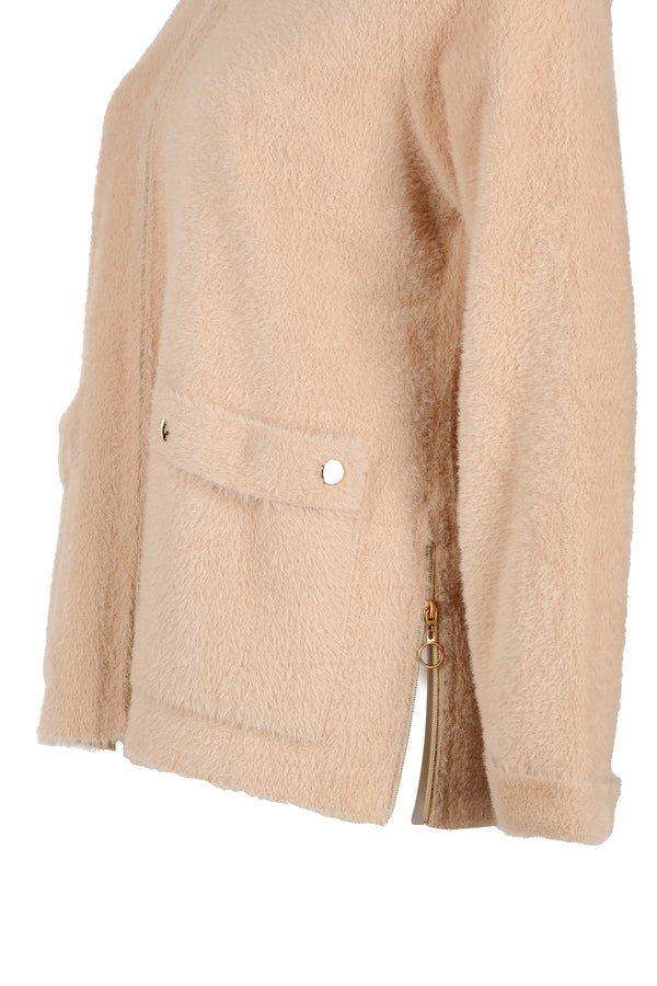 Vedi-bb Oversize Peluş Kapüşonlu Kadın Ceket - Rahat ve Şık