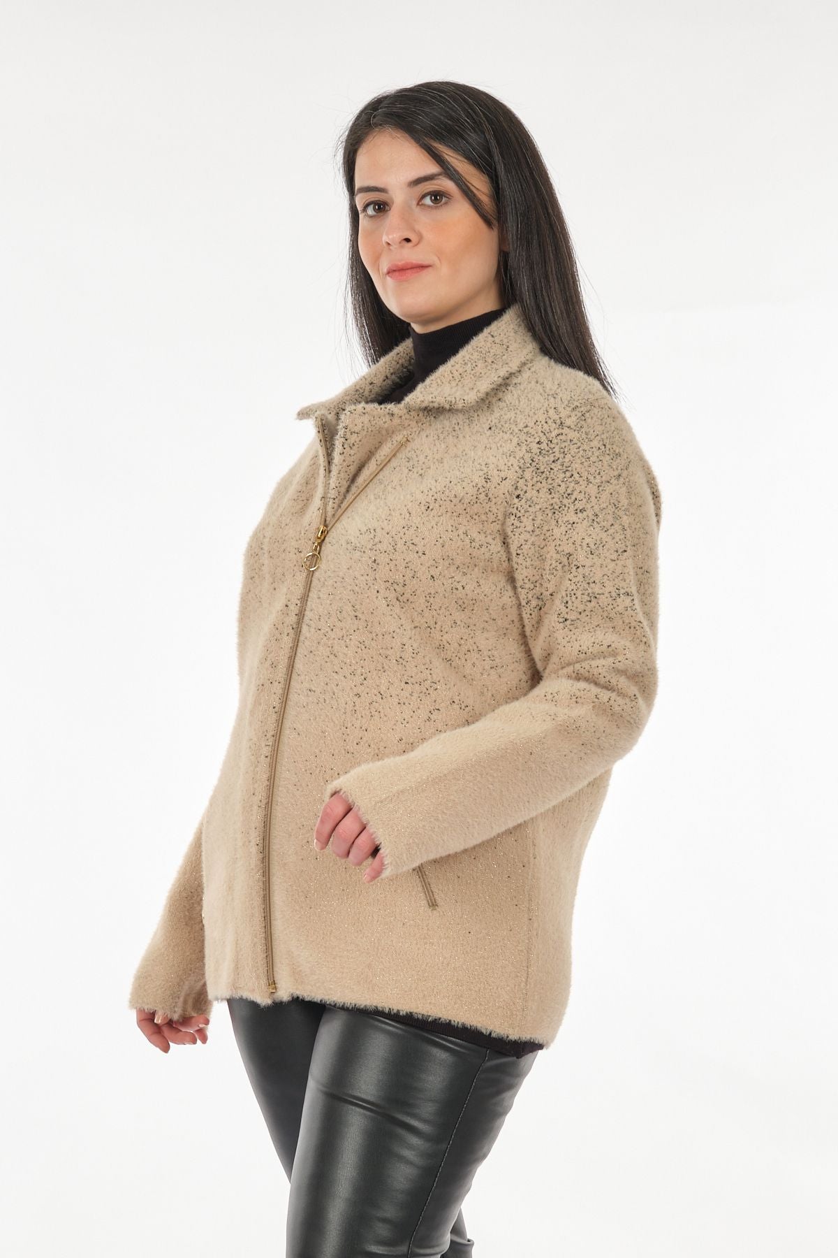 Vedi-bb Oversize Fermuarlı Kadın Ceket - Minimalist, Günlük