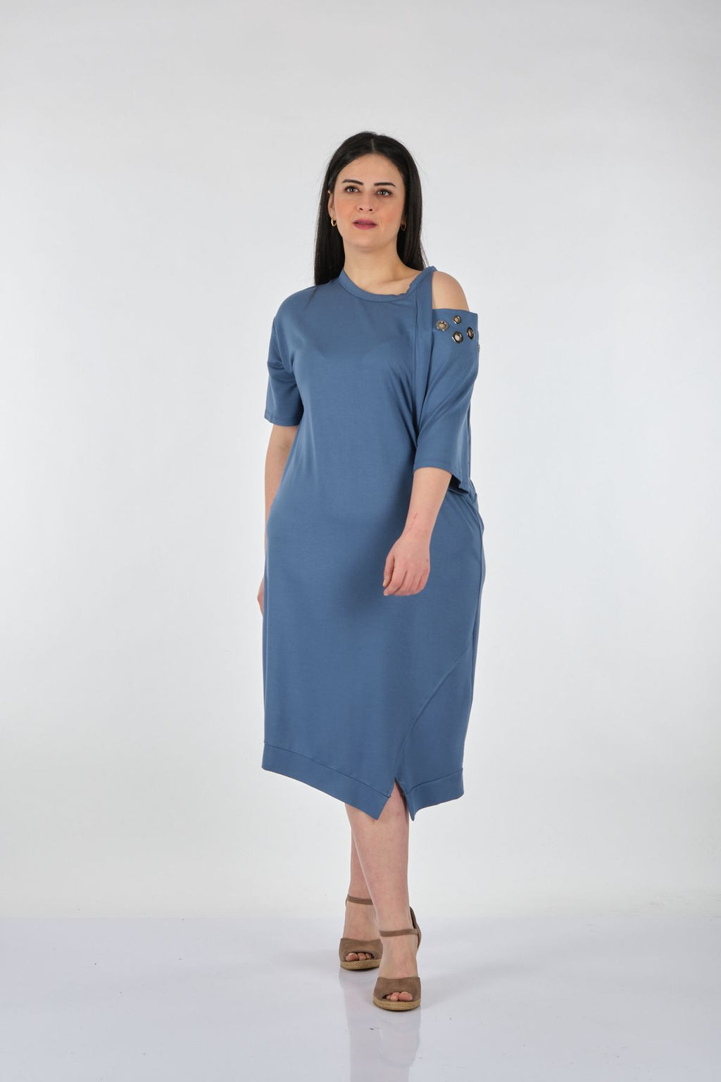 Vedi-bb Tek Omuz Oversize Midi Günlük Elbise - Rahat ve Şık