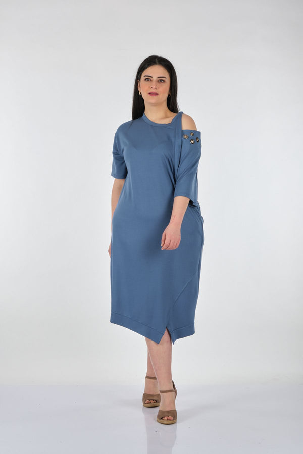 Vedi-bb Tek Omuz Oversize Midi Günlük Elbise - Rahat ve Şık