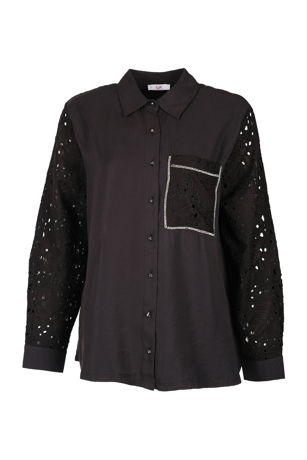 Vedi-bb Oversize Dantel Detaylı Uzun Kol Kadın Gömlek - Minimalist Stil
