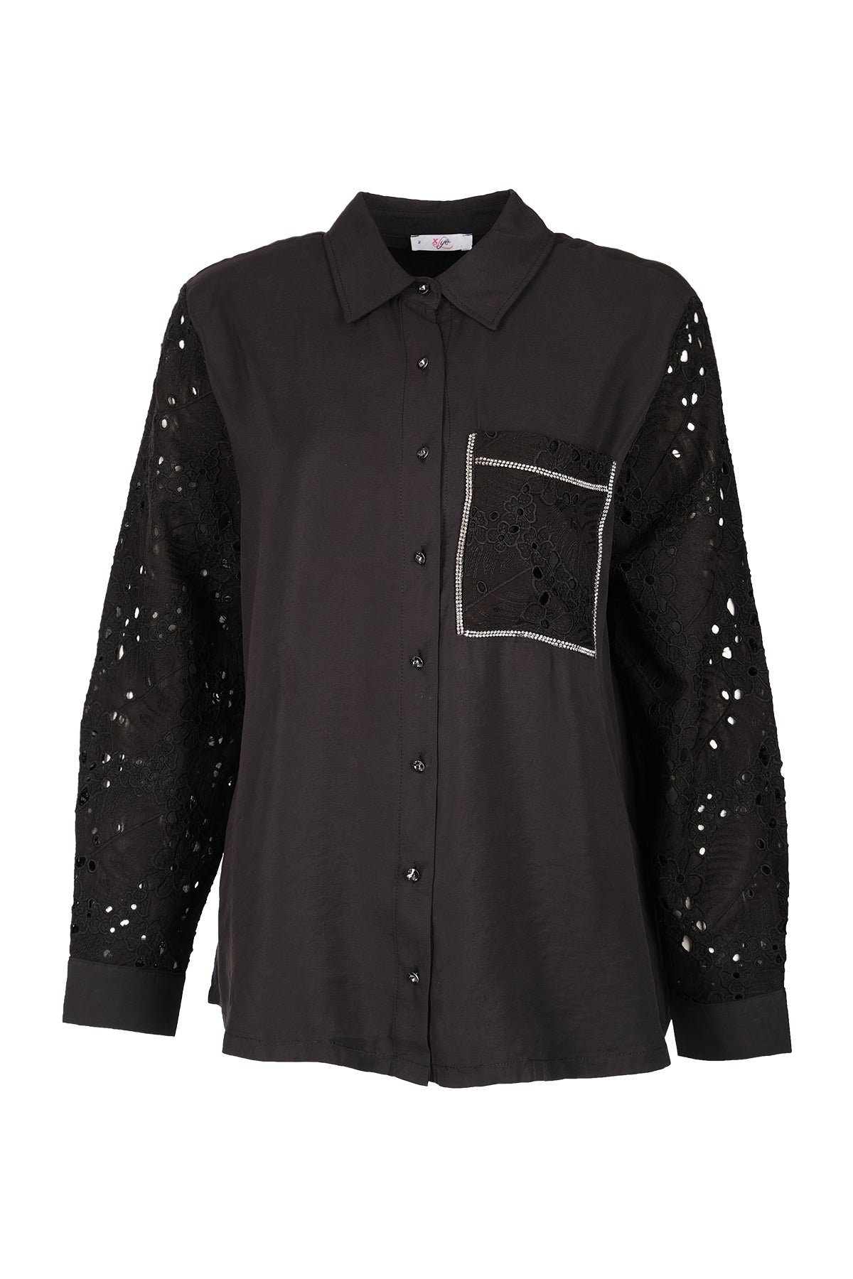 Vedi-bb Oversize Dantel Detaylı Uzun Kol Kadın Gömlek - Minimalist Stil